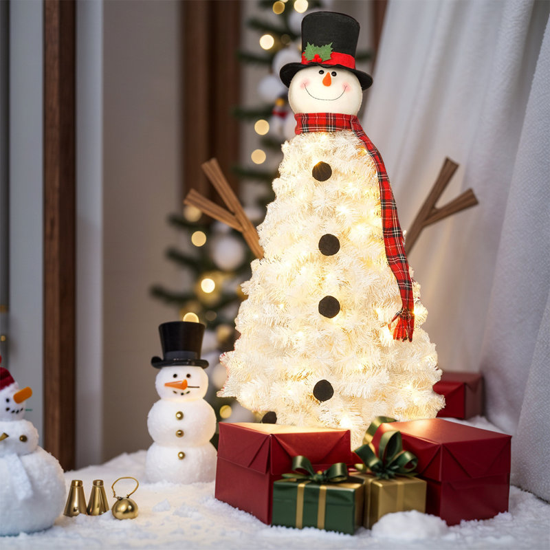 Pre - Lit 4’ Snowman Artificial Christmas Tree with 100 top Lights, White.